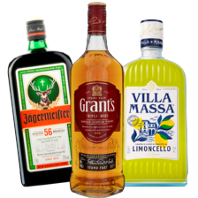 Villa Massa limoncello fles à 700 ml,
Jägermeister of Grant’s whisky
fles à 1000 ml